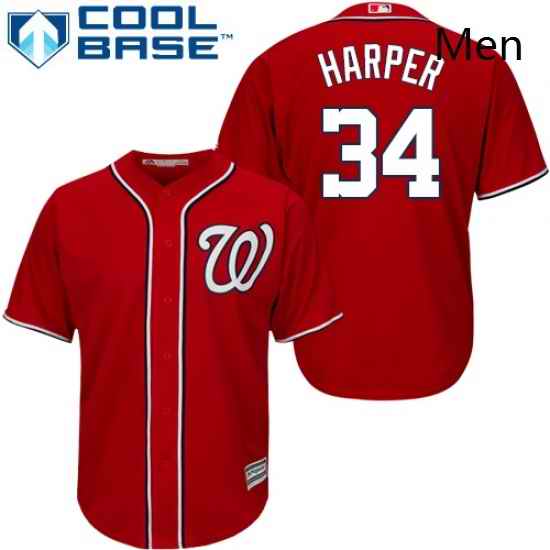 Mens Majestic Washington Nationals 34 Bryce Harper Replica Red Alternate 1 Cool Base MLB Jersey